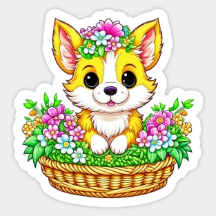 Spring Easter Cute Dog in Flowers Sticker